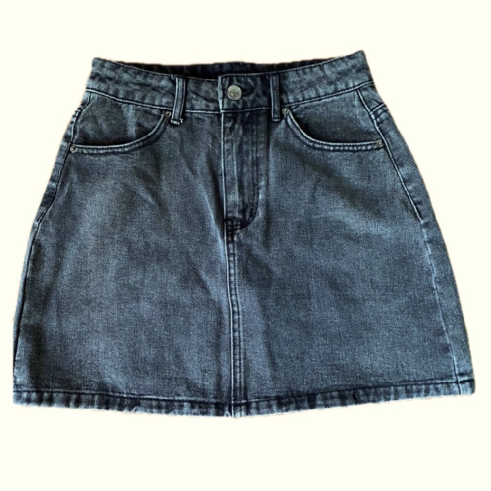 Black denim mini skirt